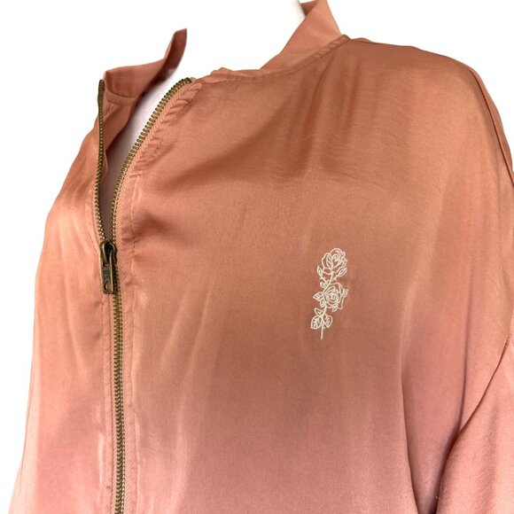 Silence + Noise Satin XLarge Zip Front Jacket Peach Anthropologie Pockets - Picture 4 of 11